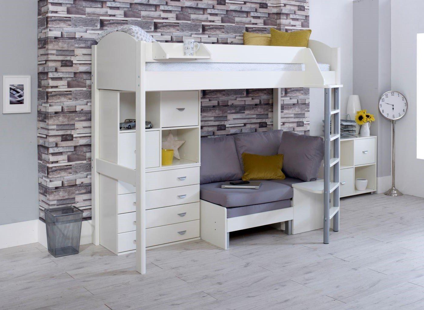 Timmy Kids Wooden High Sleeper with Storage & Futon