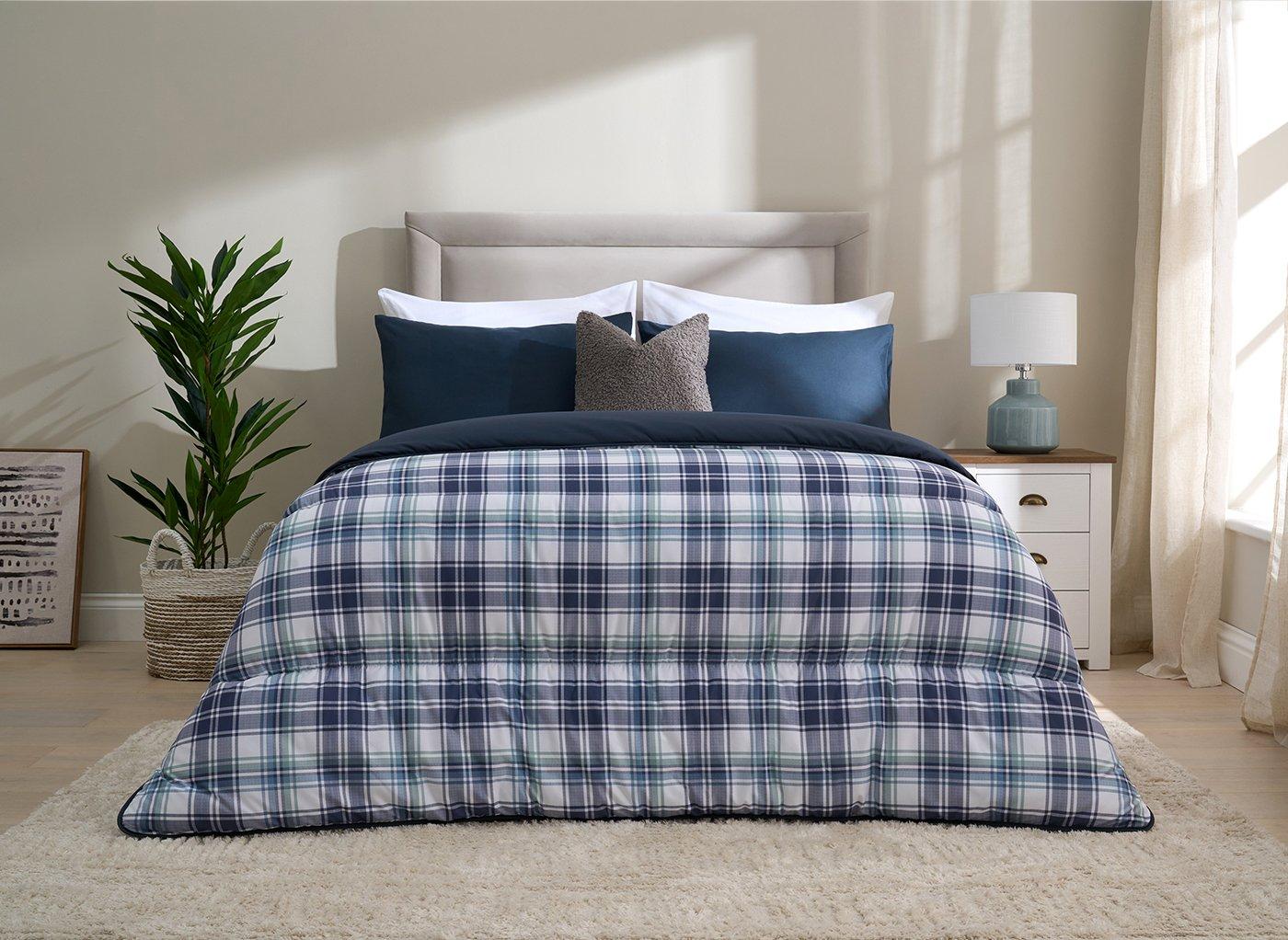 Night Lark X Dreams Navy Check Coverless Duvet & Pillowcase Set - Double Size