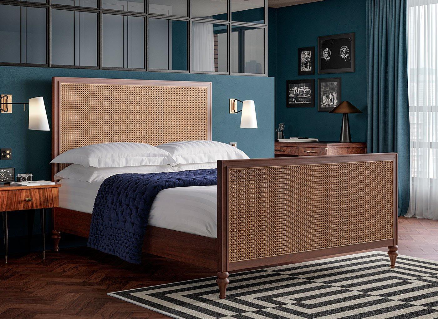 Vintage Rattan Wooden Bed Frame